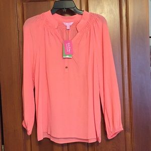 Elsa Lilly Pulitzer Hot Coral Silk Top